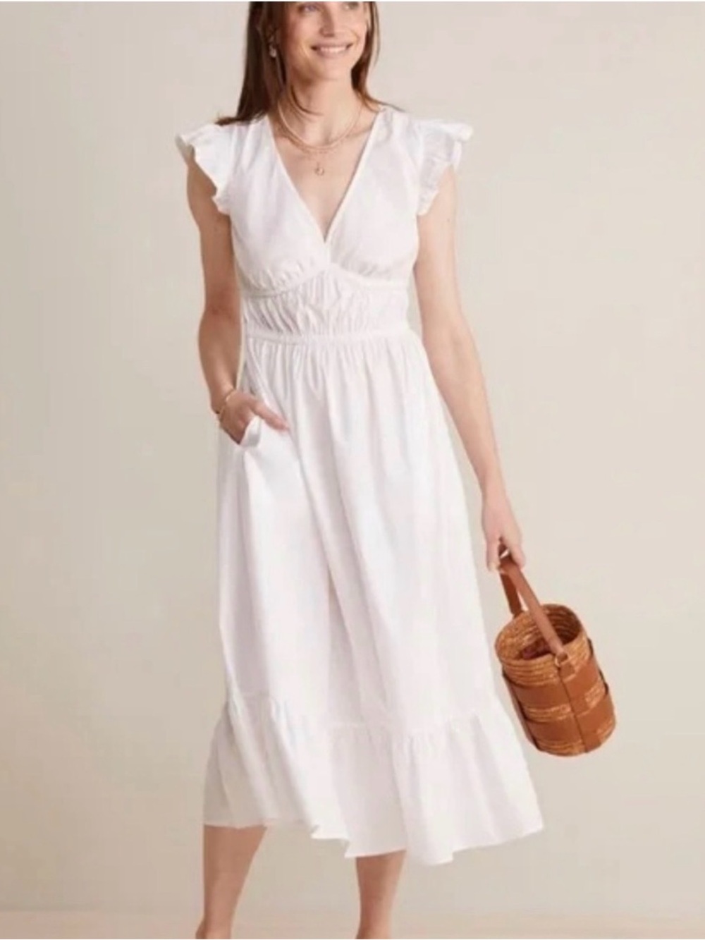 Vineyard Vines Marina Poplin Flutter Sleeve Dress in White